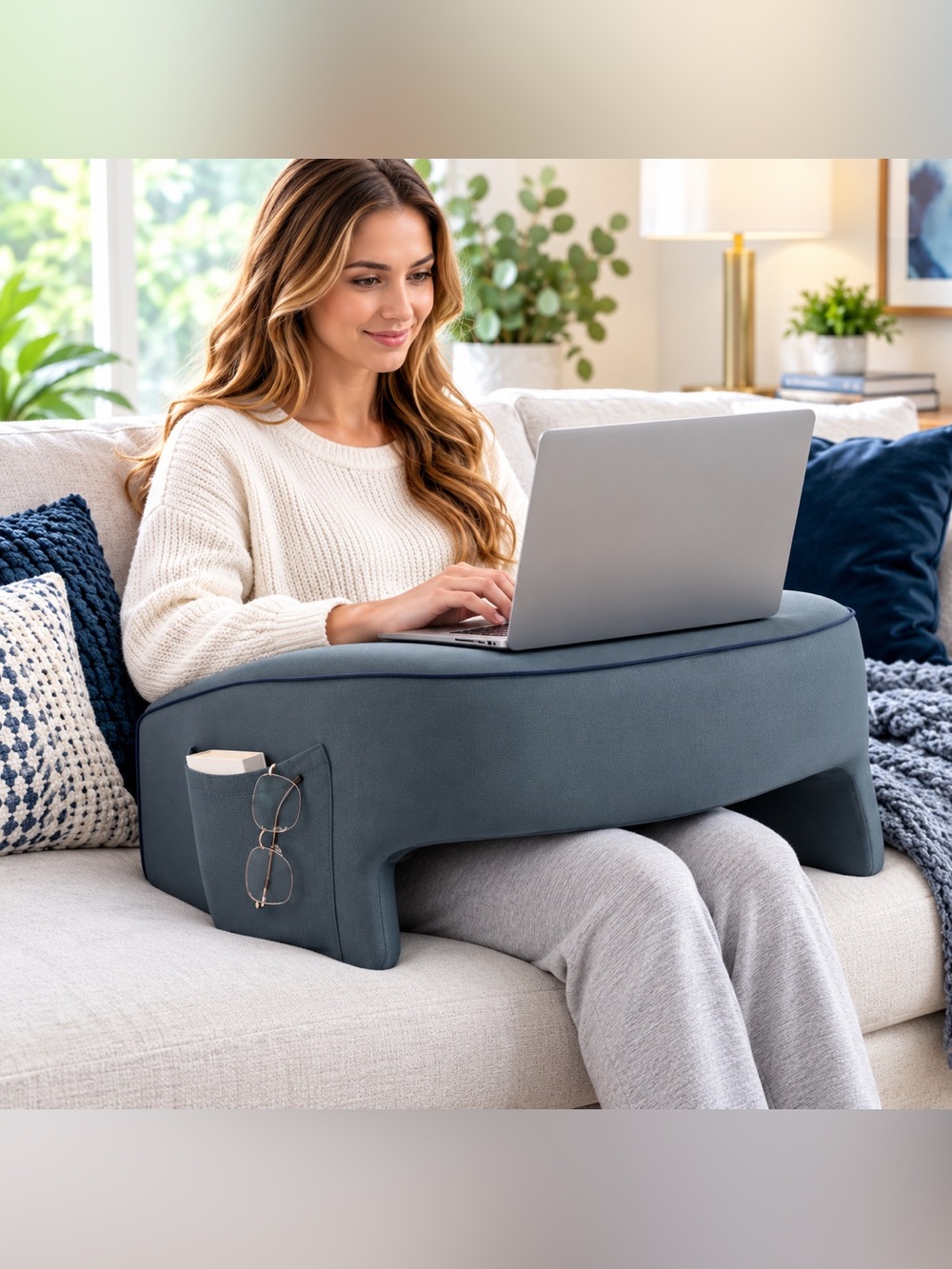 Casual Living Gray Memory Foam Lap Desk Reading Pillow Removable Cover